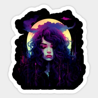 Cool Dark Gothic Witch  Neon Colors Rave Design Sticker